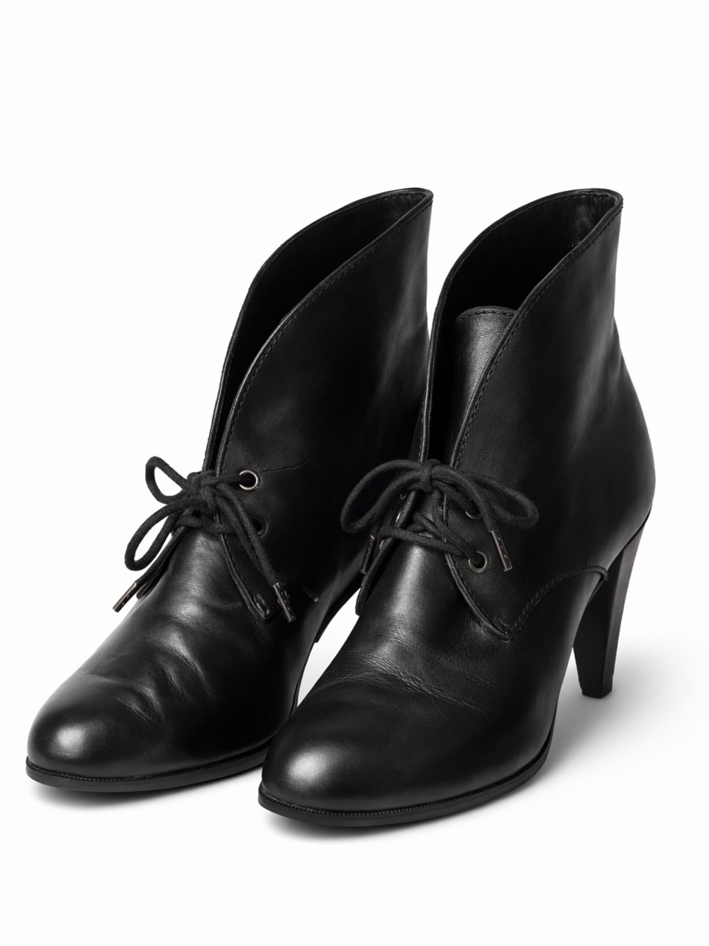 Bass Boots Short Bootie Vintage Edgy Victorian Style Leather Black Stacked H3โ 8